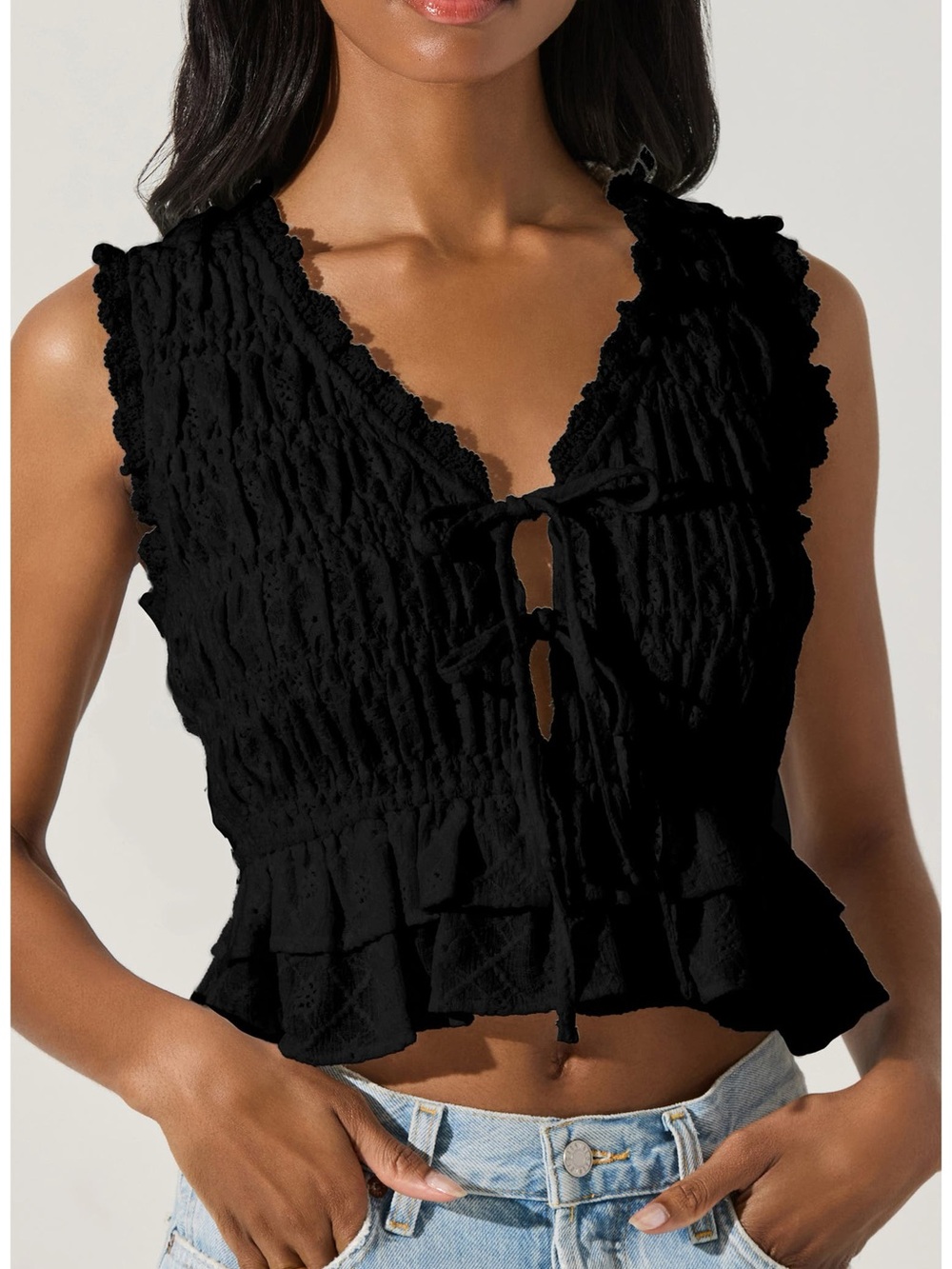 NWOT ASTR Tie Front Tank Black
